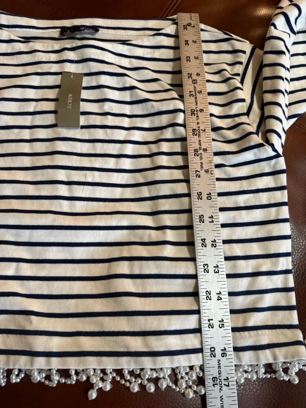 J. Crew Mariner Stripe Cropped Pearl Fringe Boatneck Top XS NWT - Picture 8 of 11